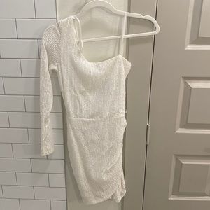 B. Darlin one-sleeve white sequin dress